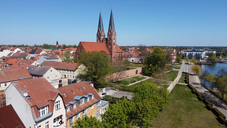 Hotel Altes Kasino on Ruppiner See — aerial view with Klosterkirche and lakeside promenade